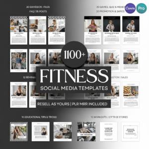 Launch Your Brand Fast: 1,100+ Ready-to-Post Gym & Coaching Instagram Templates | Fully Customizable Canva Assets | PLR/MRR Included
