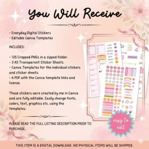 Essential Everyday Digital Stickers for Planners  PLR Master Resell Rights Bundle  Resell for 100% Profit  Includes Canva Template & iPad Sticker Sheets